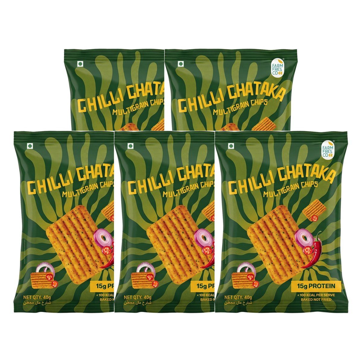 FarmFresco Chilli Chataka Protein Multigrain Chips 40g (Pack of 5)