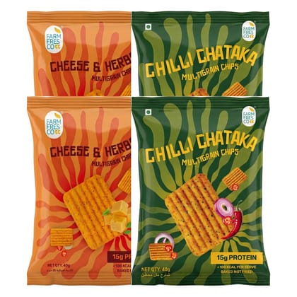 FarmFresco Protein Multigrain Chips Combo - Cheese & Herbs + Chilli Chataka (4 x 40g)