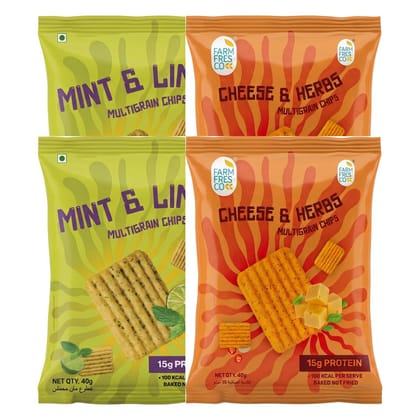 FarmFresco Protein Multigrain Chips Combo - Mint & Lime + Cheese & Herbs (4 x 40g)