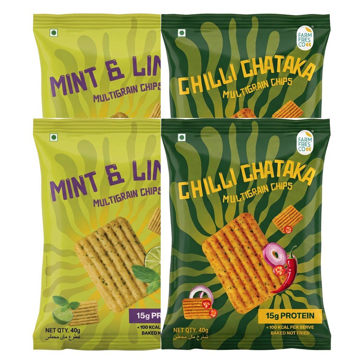 FarmFresco Protein Multigrain Chips Combo - Mint & Lime + Chilli Chataka (4 x 40g)