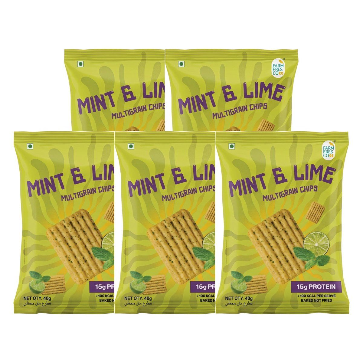 FarmFresco Mint & Lime Protein Multigrain Chips 40g (Pack of 5)