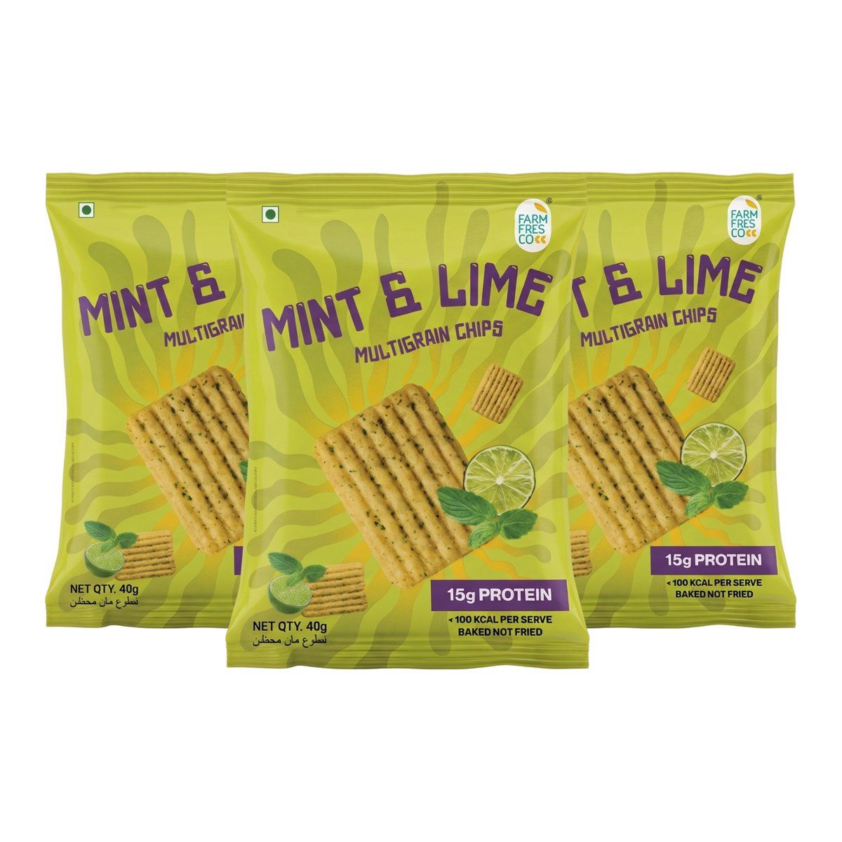 FarmFresco Mint & Lime Protein Multigrain Chips 40g (Pack of 3)