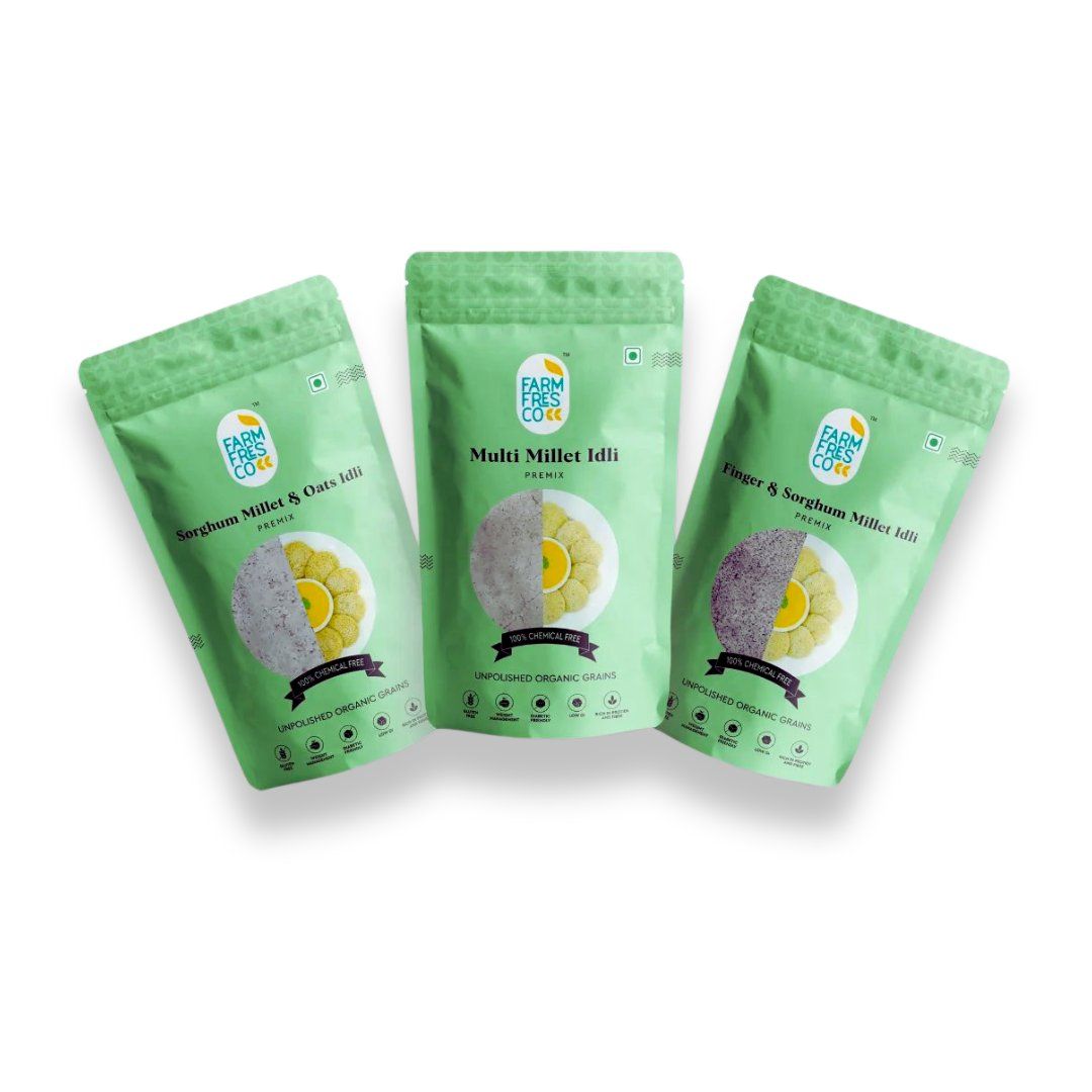 FarmFresco Superidli Trio - Multi Millet, Ragi & Jowar, Jowar & Oats Idli Mix (3 x 165g)