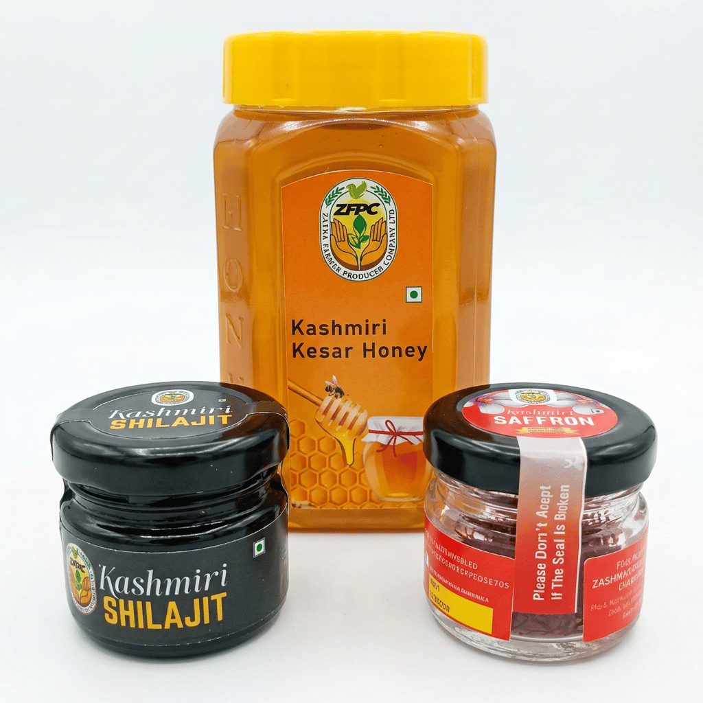 Combo Pack of Honey, Shilajeet and Kashmiri Mongra saffron | 4 Pack