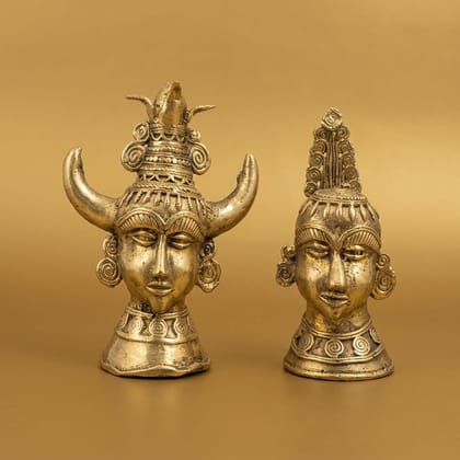 Vintage Handcrafted Brass Goddess Figurine with Horns and Scrolls