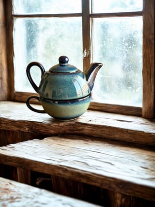 Blue Ocean Handmade Ceramic Tea-for-One Set | Rustic Teapot & Oversized Mug | Microwave Safe | ModeroIndia Studio Pottery