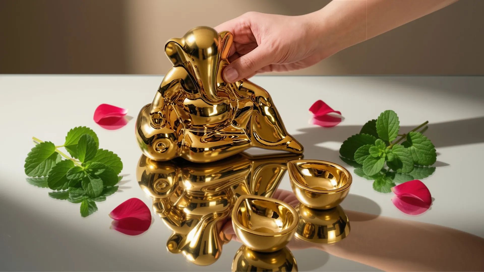 Gold Ganesh Idol & Diya Gift Set, Luxury Indian Festive Gift Hamper, Ceramic Ganpati Decor with 2 Diyas, Diwali Pooja Gift Box