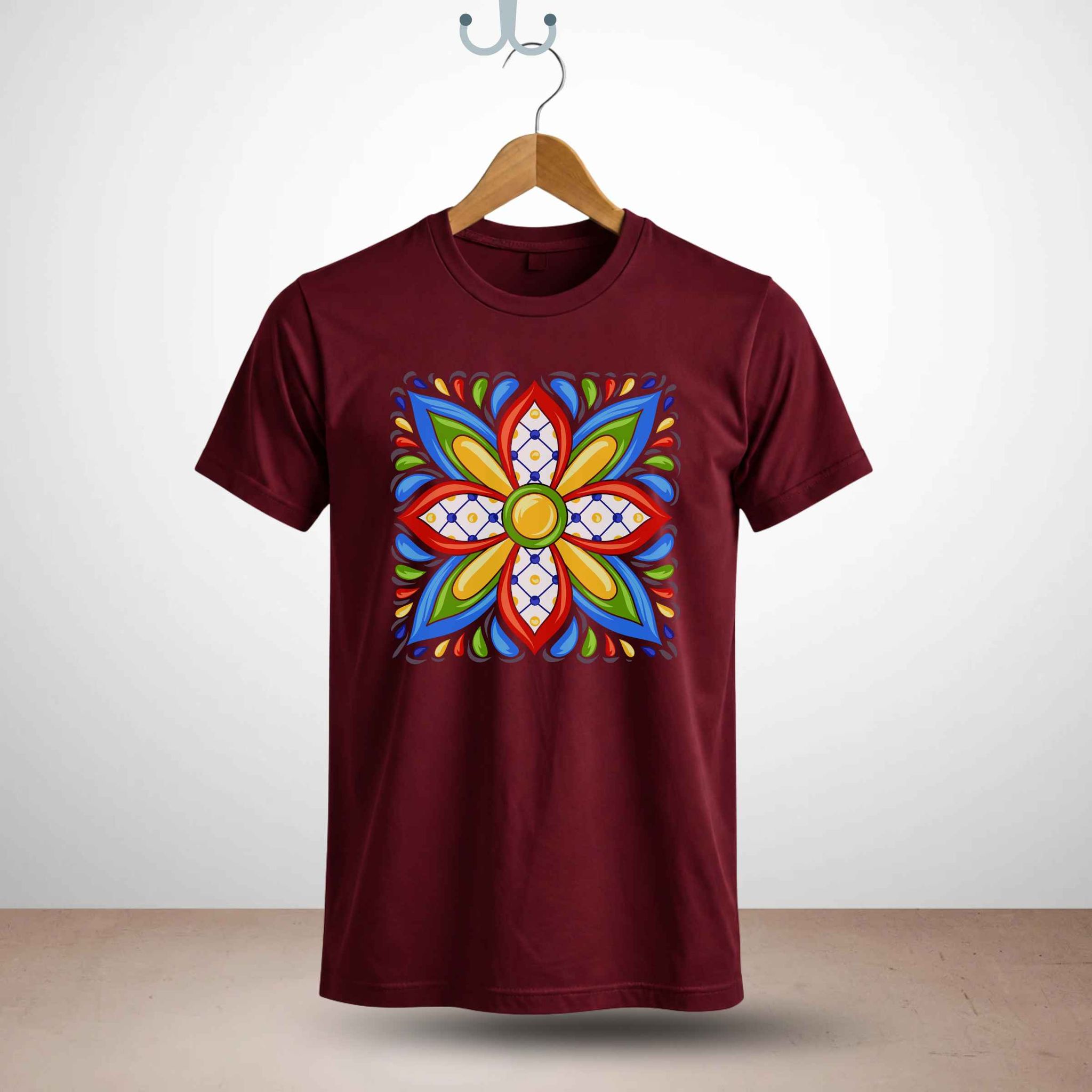 Trishoolin Vibrant Mandala Bloom Theme T-Shirt | Design 30110MB | Cotton Regular Fit | Crew Neck / Round Neck Half Sleeve | Pack of 1