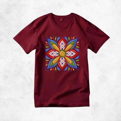 Trishoolin Vibrant Mandala Bloom Theme T-Shirt | Design 30110MB | Cotton Regular Fit | Crew Neck / Round Neck Half Sleeve | Pack of 1