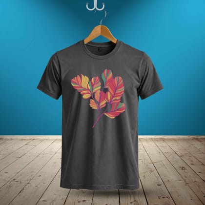 Trishoolin 100% Cotton Regular Fit Graphic T-Shirt | Colorful Botanical Leaves Floral Theme Art Crew Neck Half Sleeve Tee (Design 30162MB, Pack of 1)