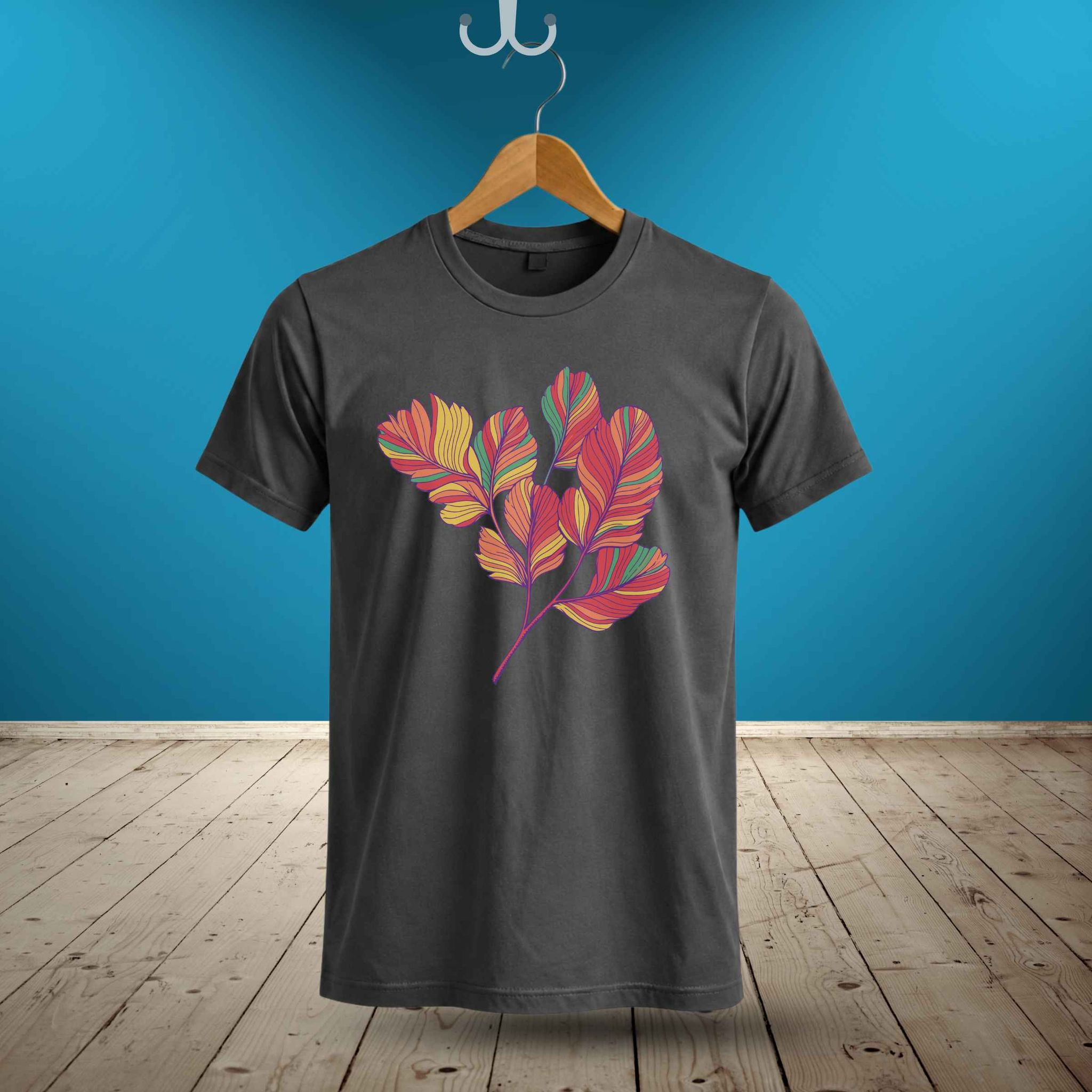 Trishoolin 100% Cotton Regular Fit Graphic T-Shirt | Colorful Botanical Leaves Floral Theme Art Crew Neck Half Sleeve Tee (Design 30162MB, Pack of 1)