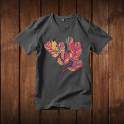 Trishoolin 100% Cotton Regular Fit Graphic T-Shirt | Colorful Botanical Leaves Floral Theme Art Crew Neck Half Sleeve Tee (Design 30162MB, Pack of 1)