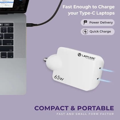 Lapcare Thumby 65 Gan Technology | Dual PD Ports | Charge 2 Devices | Smart protection | Travel Friendly