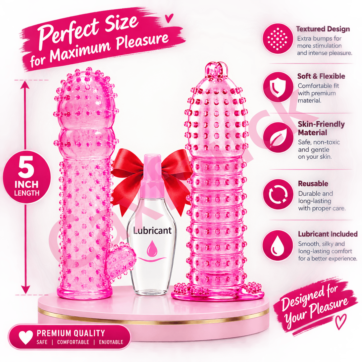 Caxfouck Crystal Extra Dotted Condom 5 inch Enhanced Long Lasting & Reusable Pleasure Delay Condom Multicolor (Pack of 2)