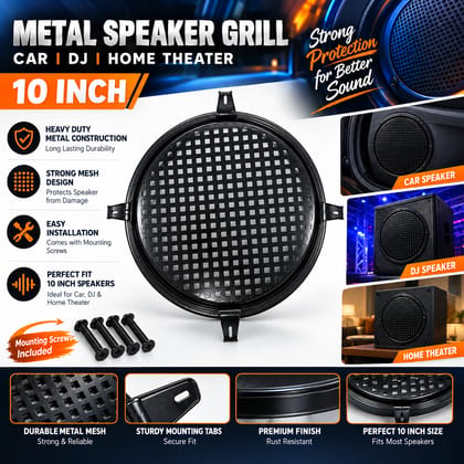 10 Inch Metal Speaker Grill Cover for Car Speaker, DJ, Home Theater & Woofer – Heavy Duty Black Round Protective Mesh with Screws