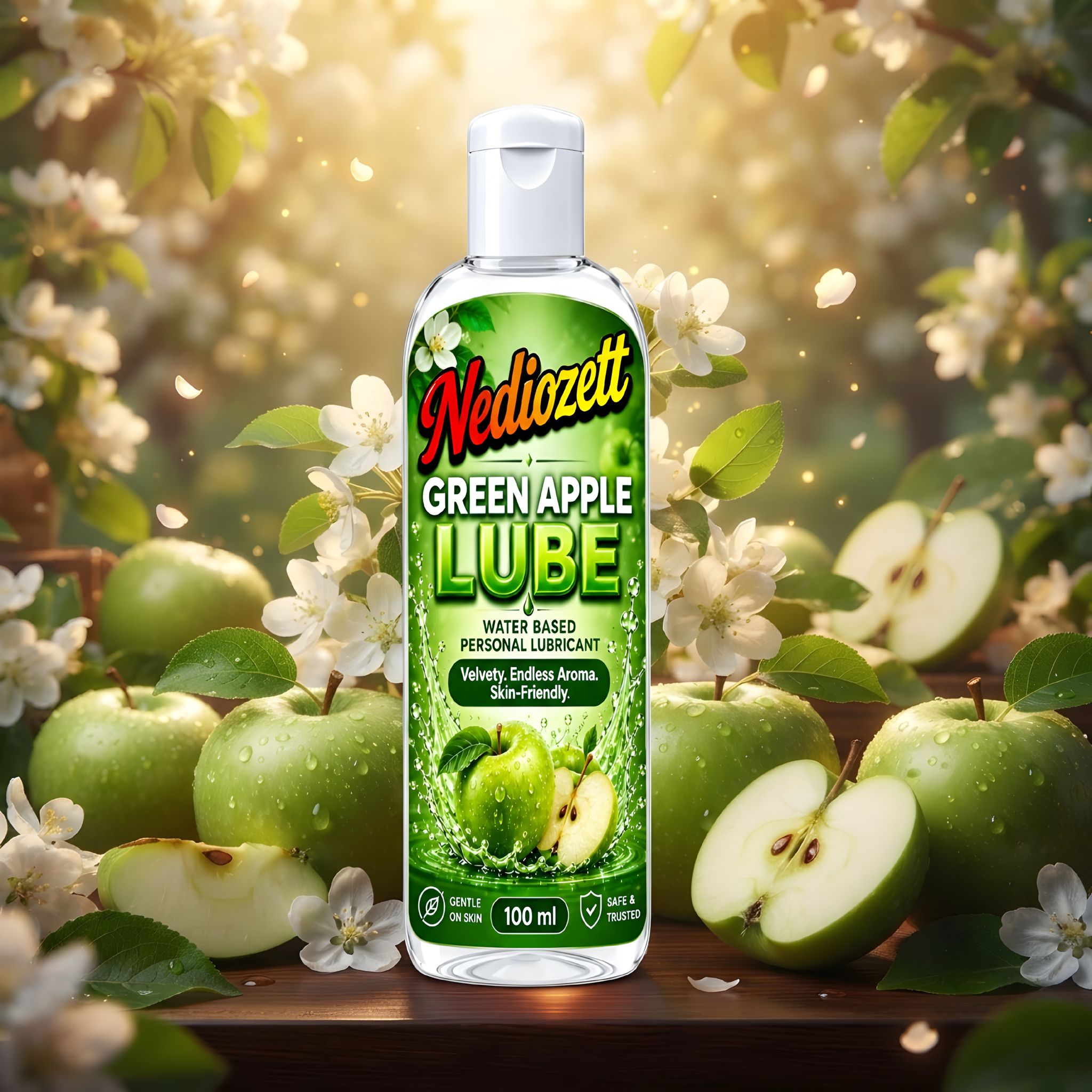 Nediozett Lube Green Apple Flavored Lubricant  Gel for Men & Women| 100ml| Water-Based Gel| Skin-Friendly| Safe to Use with Condoms (pack of 1 )