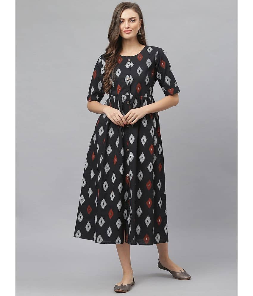 Stylum - Black Cotton Women's Flared Kurti ( Pack of 1 )