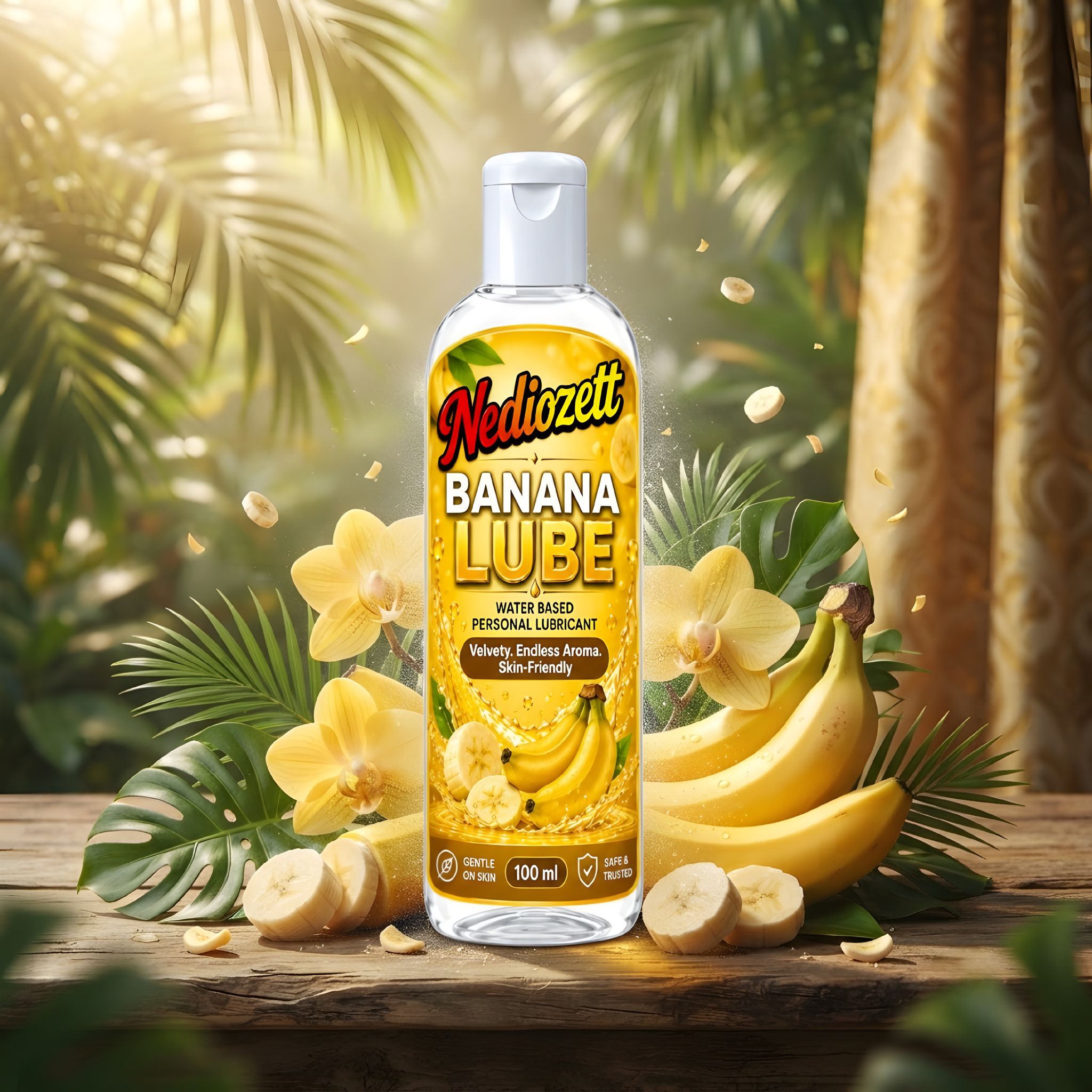 Nediozett Lube Banana  Flavored Lubricant  Gel for Men & Women| 100ml| Water-Based Gel| Skin-Friendly| Safe to Use with Condoms (pack of 1 )