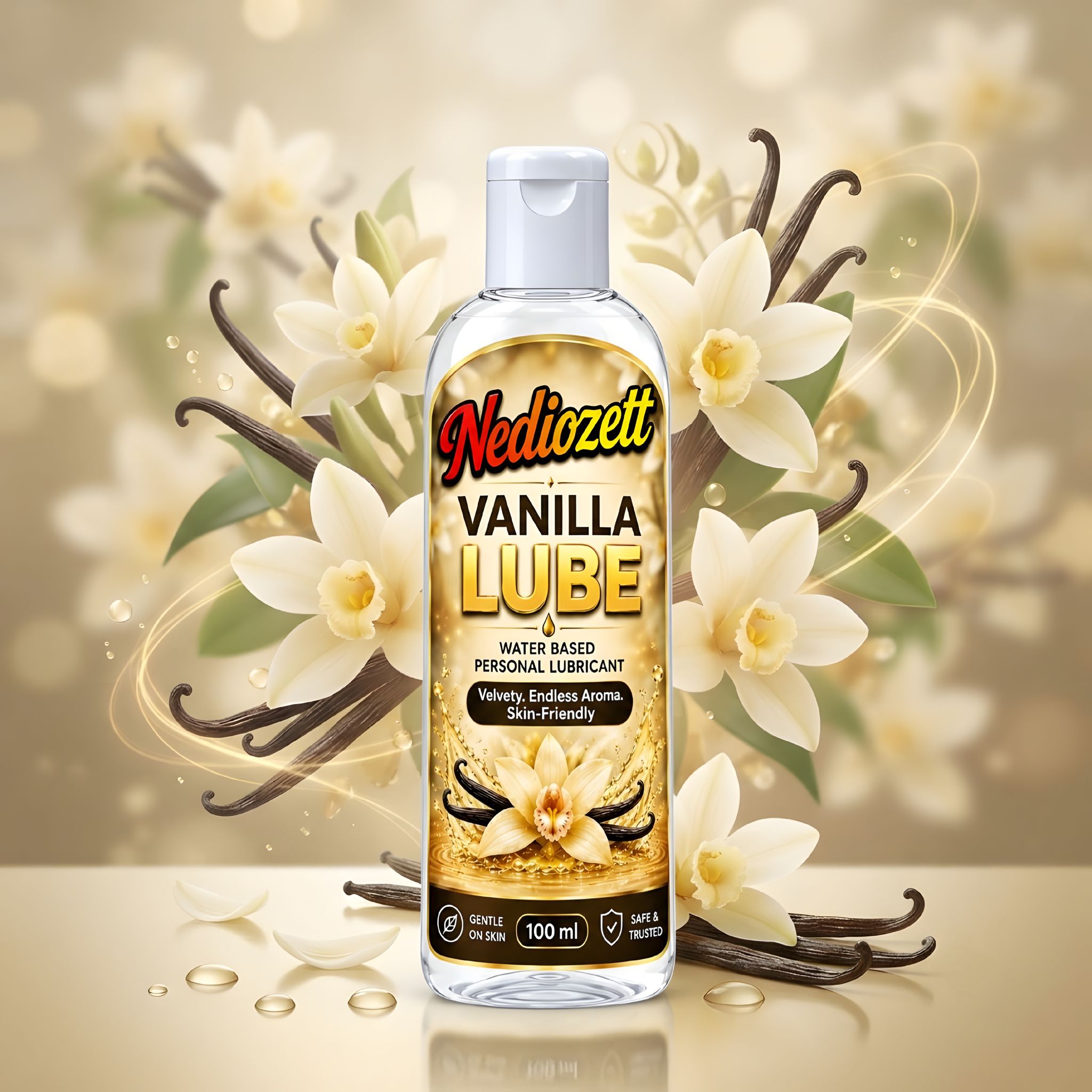 Nediozett Lube Vanilla  Flavored Lubricant  Gel for Men & Women| 100ml| Water-Based Gel| Skin-Friendly| Safe to Use with Condoms (pack of 1 )