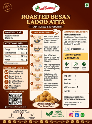 Delicious and Tasty|500gms Pack| Roasted Besan Ladoo Atta|Shuddhamay Roasted Besan Ladoo Atta|Soft and Melt-in-Mouth