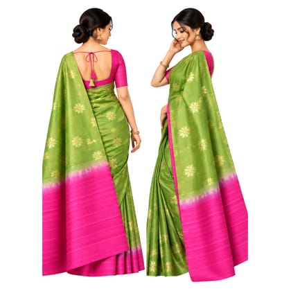 Lime Green and Pink Silk Blend Saree with Woven Designs