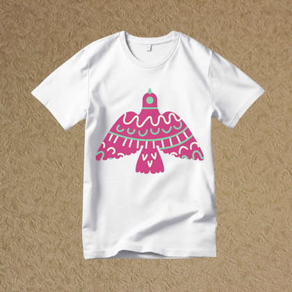 Trishoolin "Folk Art Bird Graphic" Floral Theme Art T-Shirt | Design 30166MB