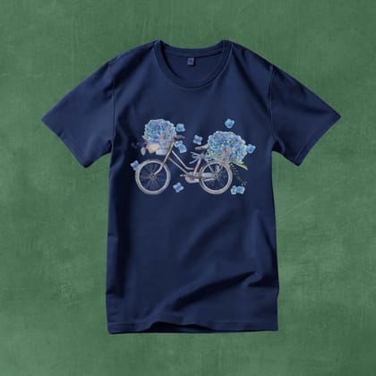 Trishoolin "Blooming Bicycle Floral" Floral Theme Art T-Shirt | Design 30198MB