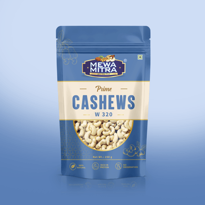 Mewa Mitra Prime Cashews W320 250g | Premium Whole Kaju | Natural High Protein Dry Fruits
