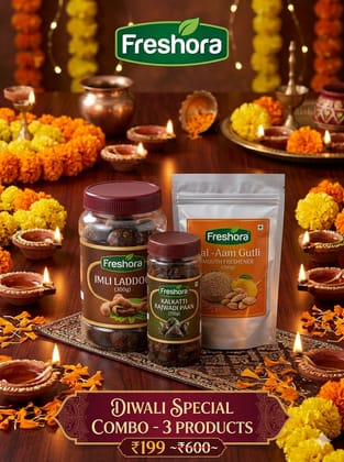 Freshora Diwali Special 3-in-1 Mouth Freshener Hamper | Premium Imli Laddoo (300g Jar), Kalkatti Rajwadi Paan (125g Jar) & Crunchy Tal-Aam Gutli (200g Pouch) | Authentic Post-Meal Digestives | 625g Total Net Weight