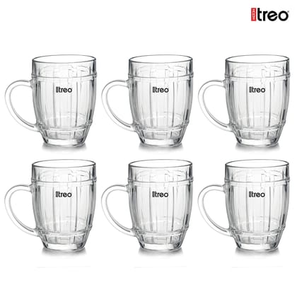 Treo By Milton Knox Beer Mug Glasses for Beer, Juice, Mocktail | Scratch Resistant & Easy to Clean | Dishwasher Safe Mug | Transparent | Set of 6, 400 ml Each