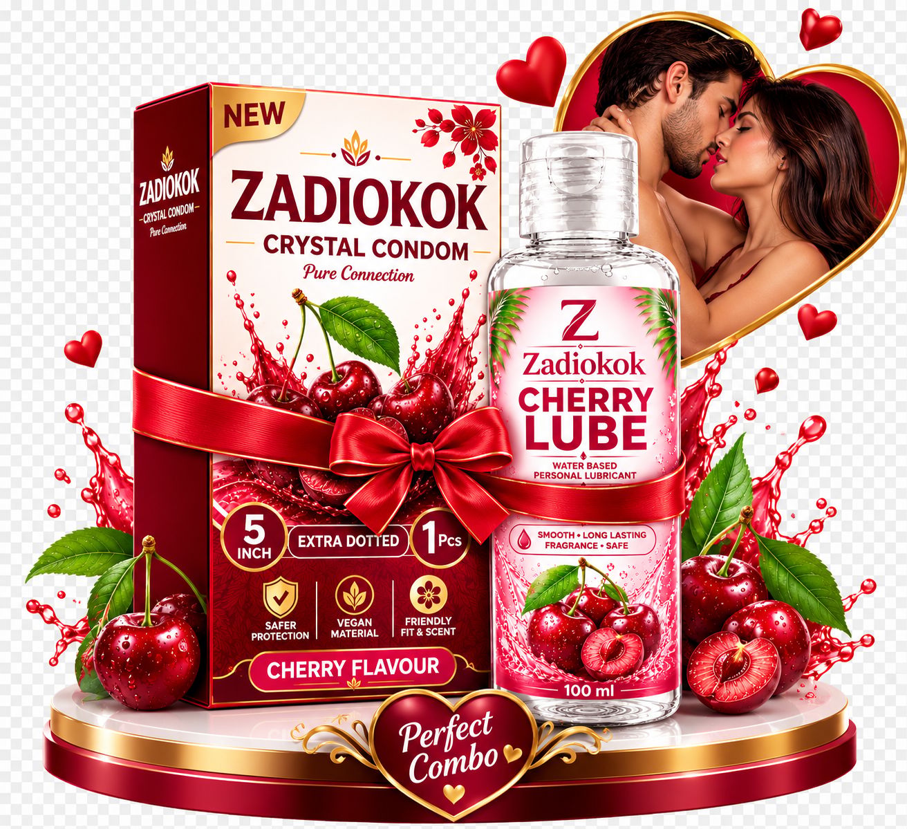 ZADIOKOK 5 Inch Extra Dotted Crystal Condom Reusable Condom with 100 ml Cherry Lube Combo