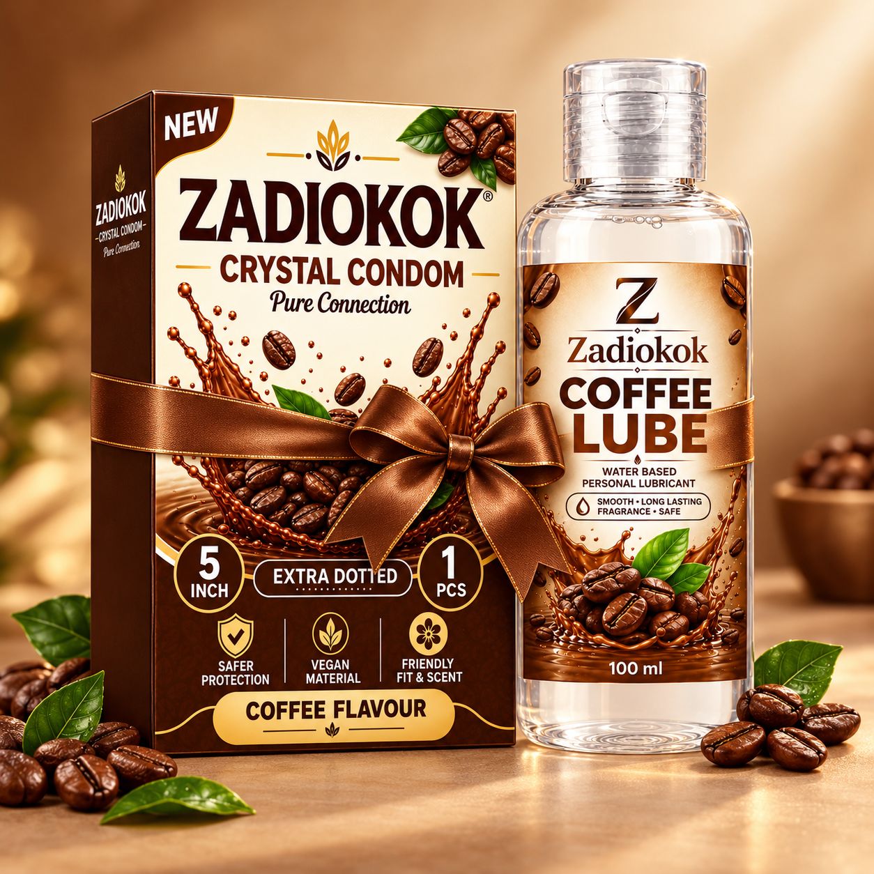 ZADIOKOK 5 Inch Extra Dotted Crystal Condom Reusable Condom with 100 ml Coffee Lube Combo
