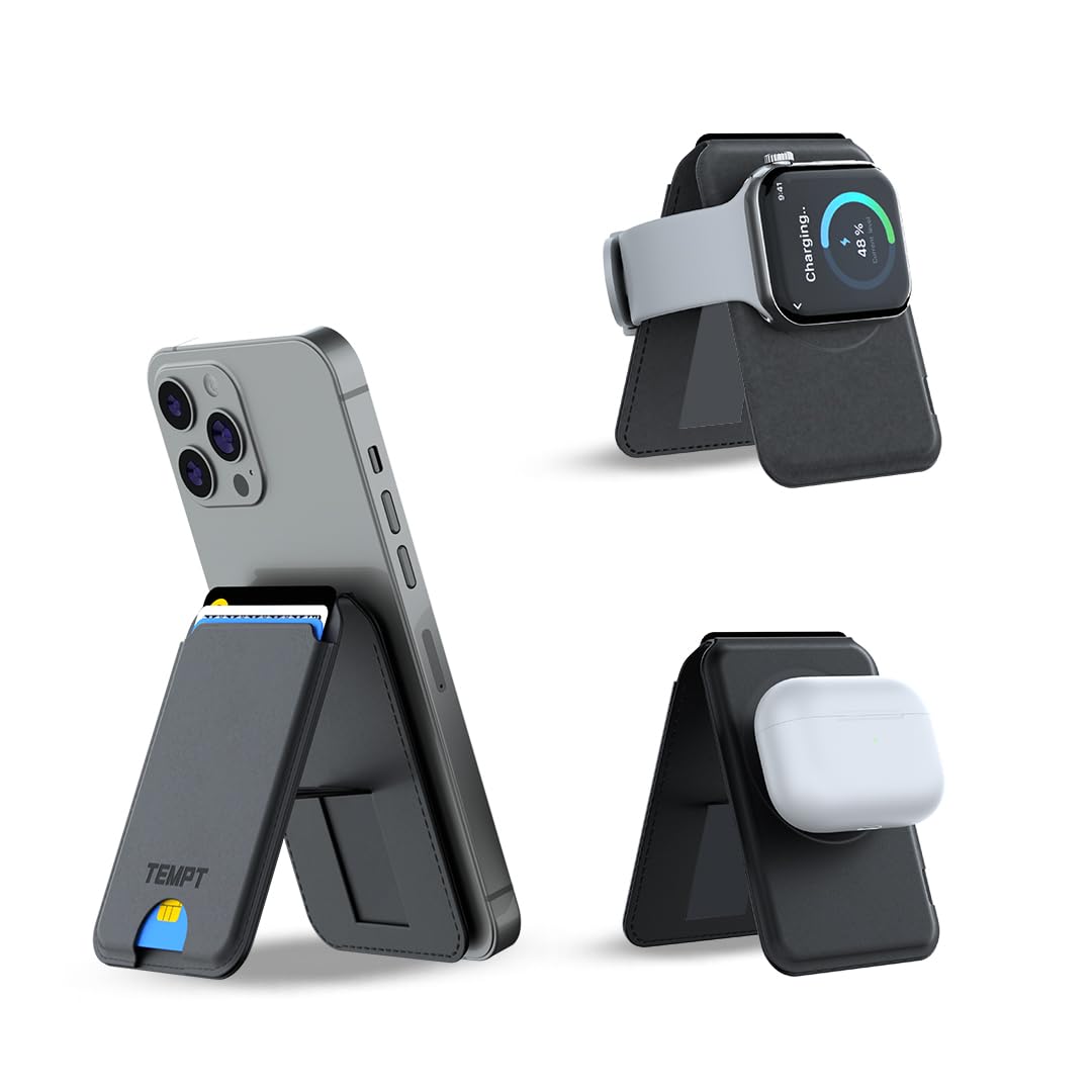 Tempt Trigo 15W MagSafe Wireless Charger with Leather 3-Card Wallet