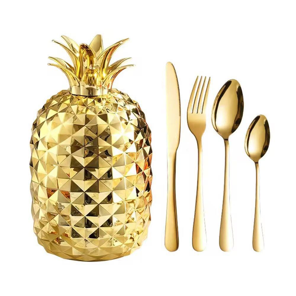 Pineapple-Shaped Gold Stainless Steel Cutlery Set with Decorative Holder