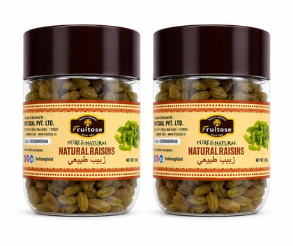 Fruitose Pure & Natural Raisins - Pack of 2 Jars (250g each) Fruitose Pure & Natural Raisins - Pack of 2 Jars (250g each)