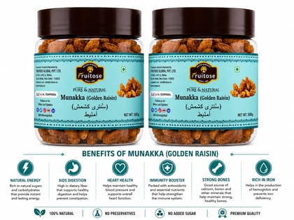 Fruitose Munakka (Golden Raisin) - 500g (Pack of 2) Fruitose Munakka (Golden Raisin) - 500g (Pack of 2)