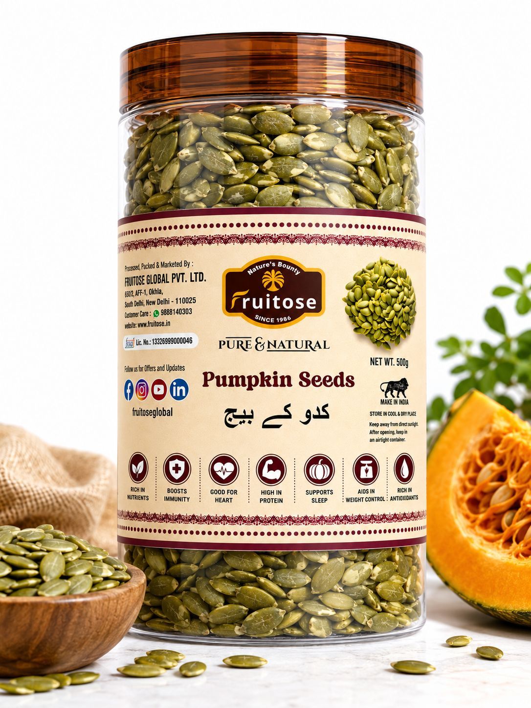 Fruitose Pure & Natural Pumpkin Seeds - 500g