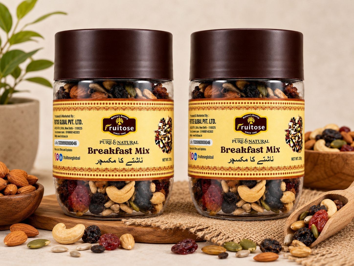 Fruitose Pure & Natural Breakfast Mix, 250g * 2