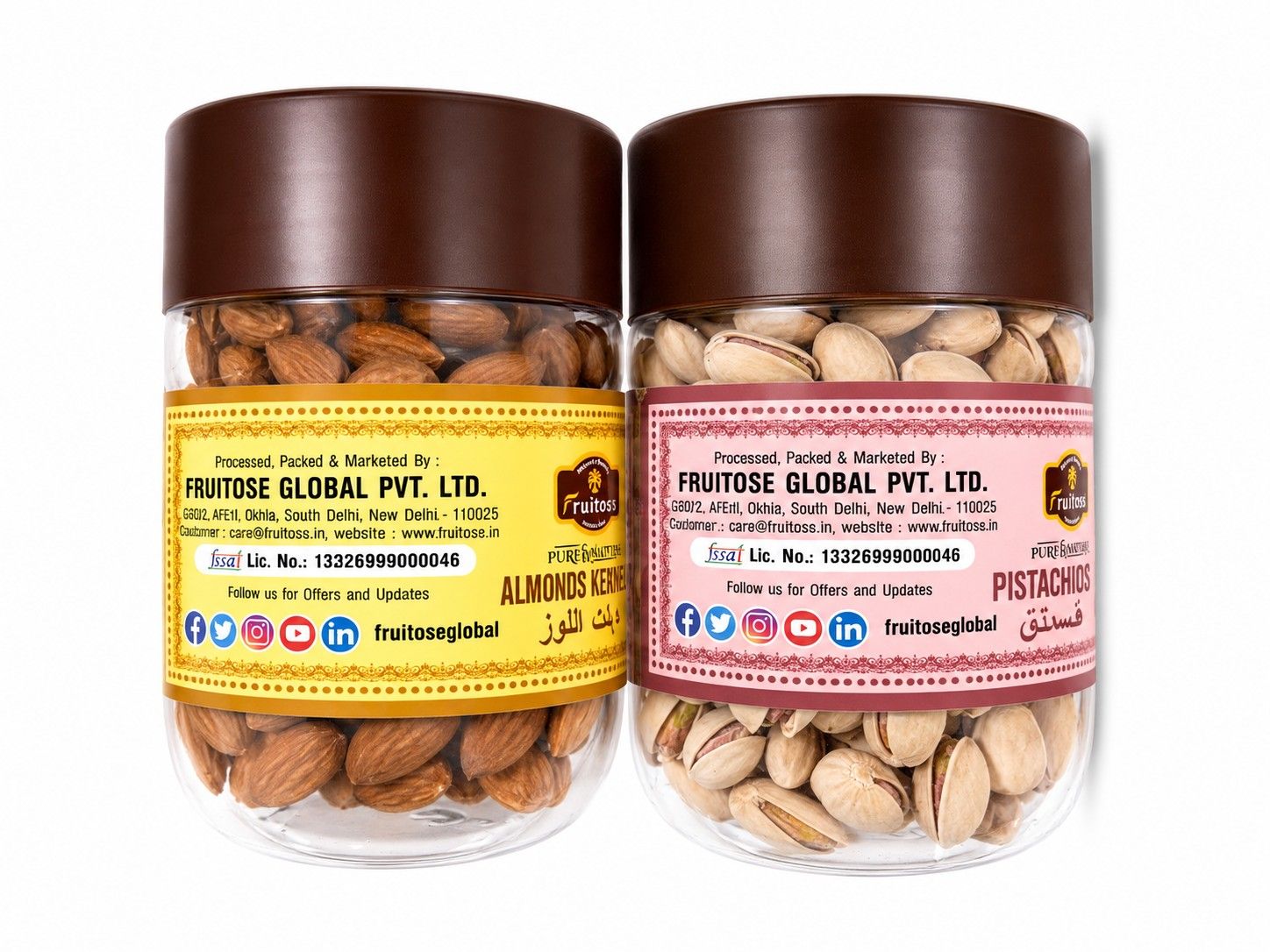 Fruitose Almonds Kernels & Roasted Pistachios Combo Pack (250g each)
