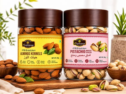 Fruitose Almonds Kernels & Roasted Pistachios Combo Pack (250g each)