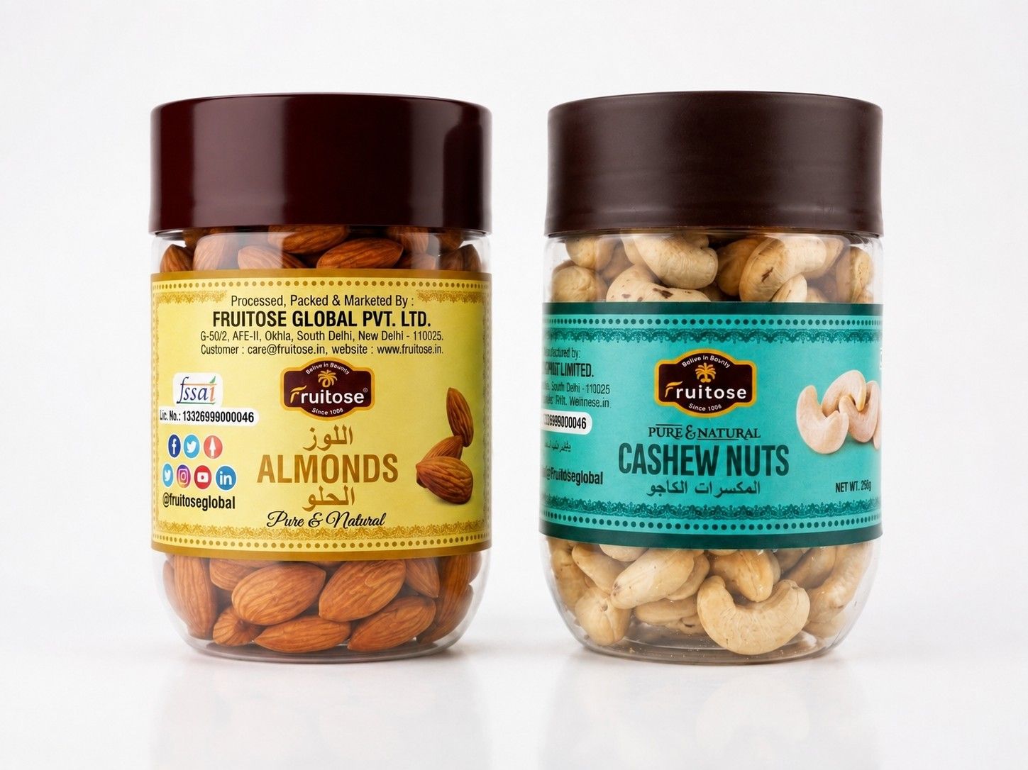 Fruitose Pure & Natural Almond & Cashew Combo - 500g (2x250g)