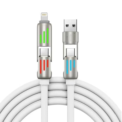 4-in-1 Fast Charging Cable 240W Max with LED Light & Magnetic Metal Design, USB-A/Type-C to Type-C & Lightning Braided Charging Cable