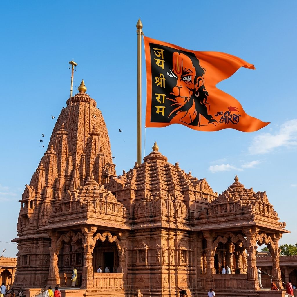 GEJUFF Hanuman Ji Flag Big Size 28 x 40 Inch | Jai Hanuman Bhagwa Saffron Religious Flag for Home, Mandir, Temple & Balcony