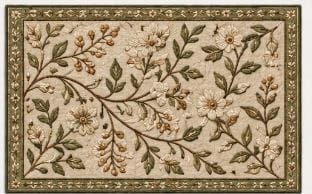 Olive and Beige Floral Vine Accent Area Rug