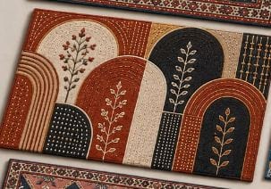 Modern Terracotta and Black Geometric Botanical Doormat