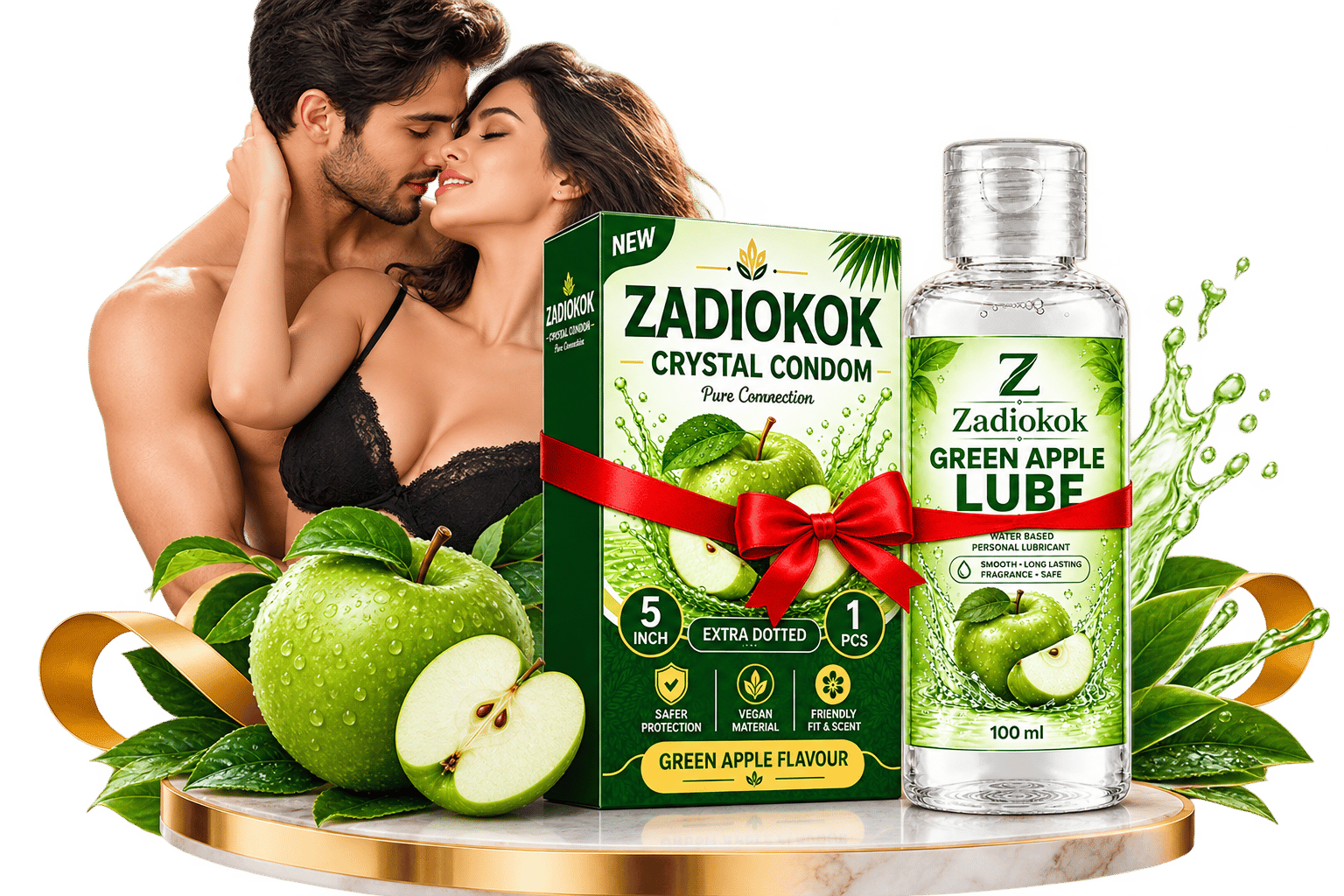 ZADIOKOK 5 Inch Extra Dotted Crystal Condom Reusable Condom with 100 ml Green Apple Lube Combo