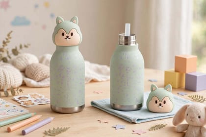 Kids Insulated Water Bottle with Cute Animal Lid, Mint Green