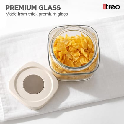 Treo By Milton Linq Jar 500 ml Glass Containers for Kitchen I Airtight, Stackable, Wide Mouth I BPA Free Lids I Food Safe I Refrigerator Safe I High Clarity I For Cereal, Pulses, Dry Fruits