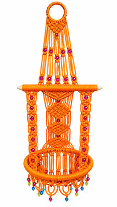 Miniature Handmade Orange Macrame Wall Hanging Jhula with Beads