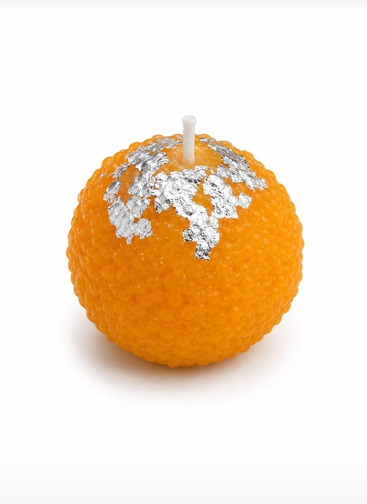 Sarvaa Orange Scented Fruit Candle with Silver Leaf - Set of 6